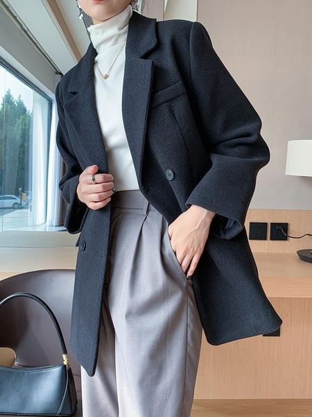 black and cotton tweed blazer women's winter korean mid long woolen suit suits & blazers, White;black
black and cotton tweed blazer women's winter korean mid long woolen suit suits & blazers, White;black