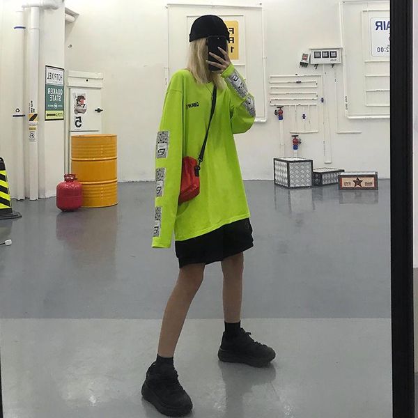 women's t-shirt 19ss south korea ins harajuku bf fluorescent green loose and versatile long sleeve european american high street, White
women's t-shirt 19ss south korea ins harajuku bf fluorescent green loose and versatile long sleeve european american high street, White