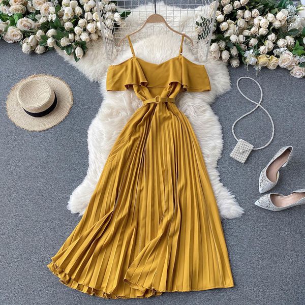 singreiny women off shoulder strap dress elegant solid belt ruffles a-line dresses summer korean casual pleated long dress 210419, Black;gray
singreiny women off shoulder strap dress elegant solid belt ruffles a-line dresses summer korean casual pleated long dress 210419, Black;gray