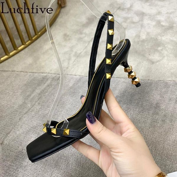 studded rivets one belt sandals high heels party shoes open toe slingbacks black white woman dress
studded rivets one belt sandals high heels party shoes open toe slingbacks black white woman dress
