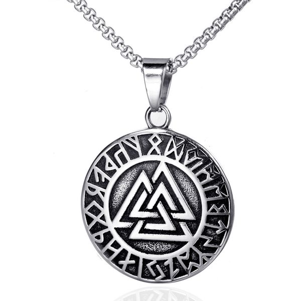 nordic viking pendant mysterious triangular titanium steel round brand men's necklace, Silver
nordic viking pendant mysterious triangular titanium steel round brand men's necklace, Silver