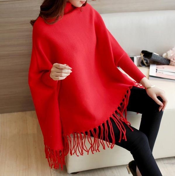 women pullovers and loose tassel womens sweater soft shawl poncho turtleneck bat long sleeve pullover, White;black
women pullovers and loose tassel womens sweater soft shawl poncho turtleneck bat long sleeve pullover, White;black