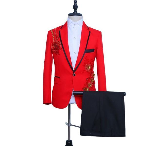 men's suits & blazers red blazer men sequin flower suit set with pants mens wedding costume singer star style dance stage clothing form, White;black
men's suits & blazers red blazer men sequin flower suit set with pants mens wedding costume singer star style dance stage clothing form, White;black