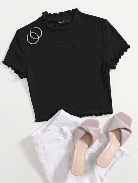 heart cutout detail lettuce trim tee j7al#, White
heart cutout detail lettuce trim tee j7al#, White