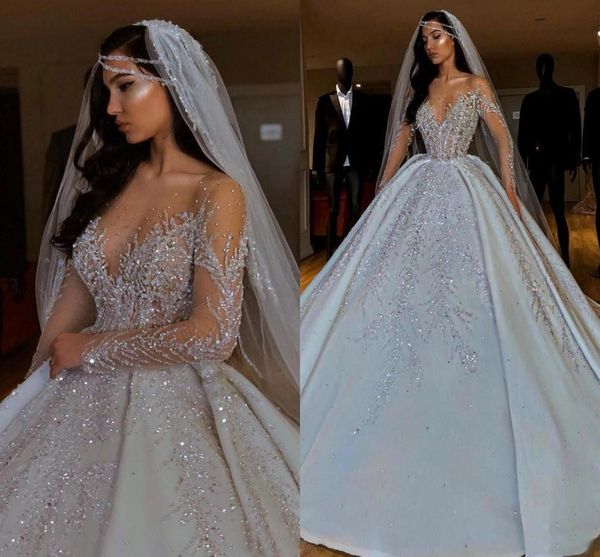 luxurious crystals beading wedding dress 2022 illusion long sleeves saudi arabia dubai bridal gowns sequins glitter middle east lace vestido, White
luxurious crystals beading wedding dress 2022 illusion long sleeves saudi arabia dubai bridal gowns sequins glitter middle east lace vestido, White