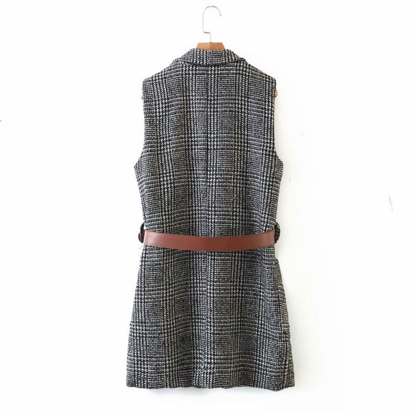 jackets xiaoxiangfeng lapel sleeveless women's vest with belt houndstooth stylish casual vacation female jacket, Black;brown 
jackets xiaoxiangfeng lapel sleeveless women's vest with belt houndstooth stylish casual vacation female jacket, Black;brown