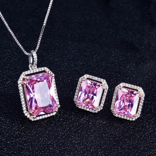 earrings & necklace simple square pink crystal jewelry set exquisite wedding rings for women luxury anniversary gift s925 silvery, Silver
earrings & necklace simple square pink crystal jewelry set exquisite wedding rings for women luxury anniversary gift s925 silvery, Silver