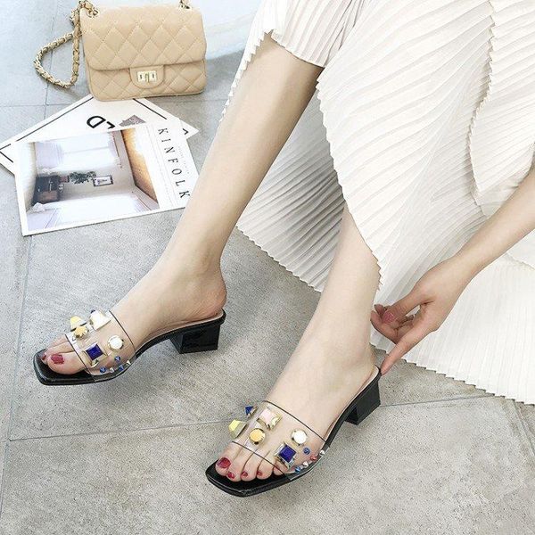 fashion summer slippers open toe square heel women shoes transparent soft-face colorful rivets, Black
fashion summer slippers open toe square heel women shoes transparent soft-face colorful rivets, Black