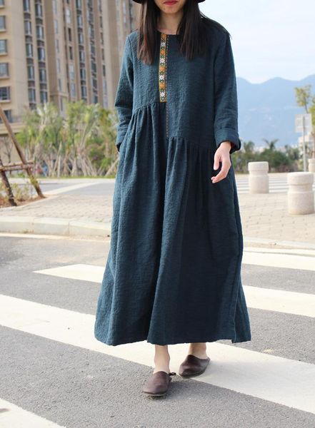 casual dresses irregular embroidery patchwork ruched jacquard cotton linen dress, spring autumn long sleeve cozy ol solid 3 colors robe, Black;gray
casual dresses irregular embroidery patchwork ruched jacquard cotton linen dress, spring autumn long sleeve cozy ol solid 3 colors robe, Black;gray