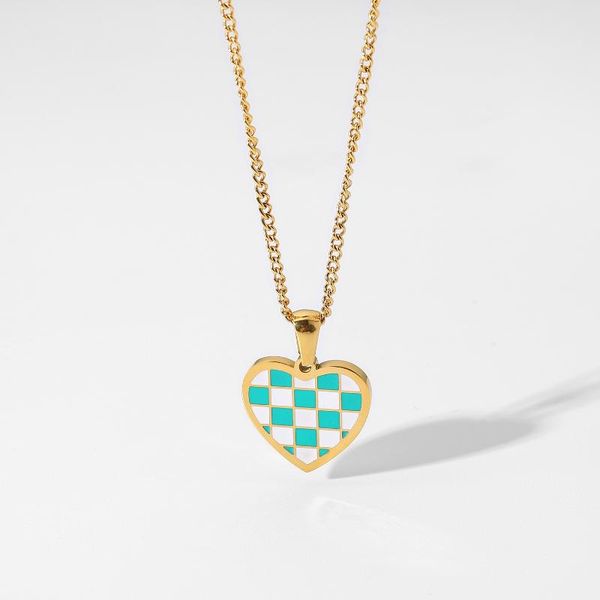 pendant necklaces 18k gold plated stainless steel blue white enamel checkerboard grid heart shape necklace for women girls party jewelry, Silver
pendant necklaces 18k gold plated stainless steel blue white enamel checkerboard grid heart shape necklace for women girls party jewelry, Silver