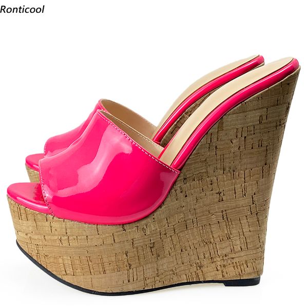 rontic handmade women mules sandals patent leather wedges heel open toe gorgeous colors party shoes women plus size 35-46, Black
rontic handmade women mules sandals patent leather wedges heel open toe gorgeous colors party shoes women plus size 35-46, Black