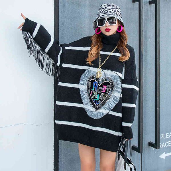 sweaters european station striped outer sweater female heavy industry patch padded pullover turtleneck woman sweaters, White;black
sweaters european station striped outer sweater female heavy industry patch padded pullover turtleneck woman sweaters, White;black