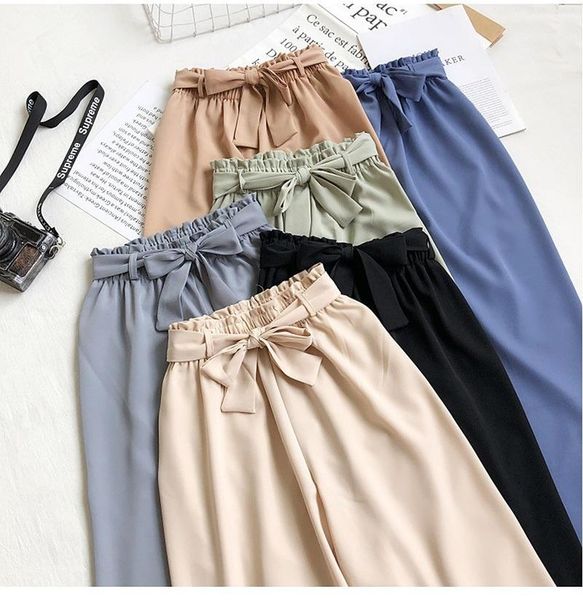 pants & capris thin summer korean retro casual lace up student loose black chiffon wide-leg ankle length pantalones mujer women's, Black;white
pants & capris thin summer korean retro casual lace up student loose black chiffon wide-leg ankle length pantalones mujer women's, Black;white