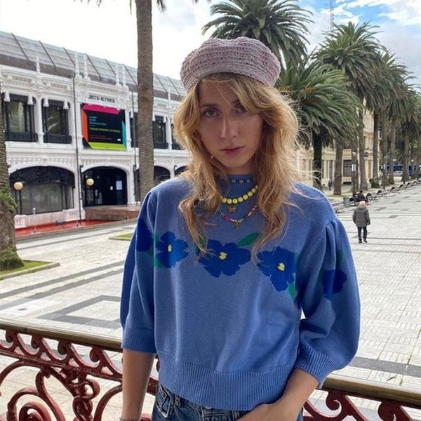 women's sweaters women sweater 2021 early spring retro wool solid intarsia knit half sleeve loose pullover, White;black
women's sweaters women sweater 2021 early spring retro wool solid intarsia knit half sleeve loose pullover, White;black