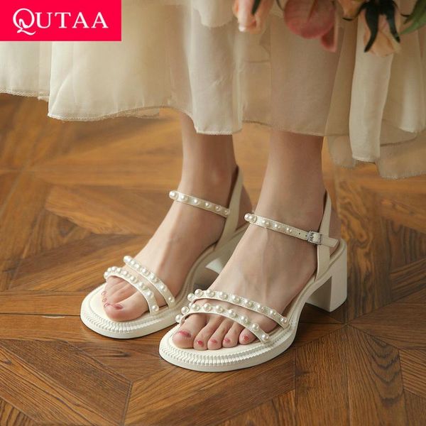 sandals qutaa 2021 string bead buckle genuine leather women fashion square high heel summer elegant female shoes size 34-40, Black
sandals qutaa 2021 string bead buckle genuine leather women fashion square high heel summer elegant female shoes size 34-40, Black
