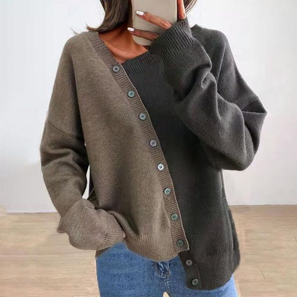 women's sweaters winter women sweater oblique neck contrast colors causals irregular buttons knitted lady for daily wear, White;black
women's sweaters winter women sweater oblique neck contrast colors causals irregular buttons knitted lady for daily wear, White;black