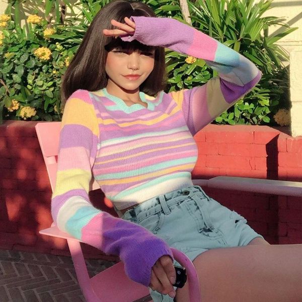 women's sweaters red person 2021 autumn and winter sweater fructification stripe pullover short knit bottom shirt top, White;black
women's sweaters red person 2021 autumn and winter sweater fructification stripe pullover short knit bottom shirt top, White;black
