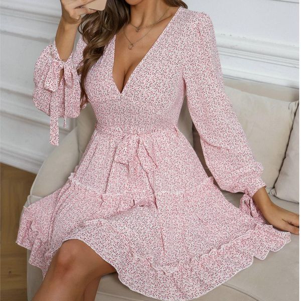 casual dresses elegant women ruffled floral dress 2021 fall female chiffon deep v-neck waistband sweet pink mini a-line, Black;gray
casual dresses elegant women ruffled floral dress 2021 fall female chiffon deep v-neck waistband sweet pink mini a-line, Black;gray