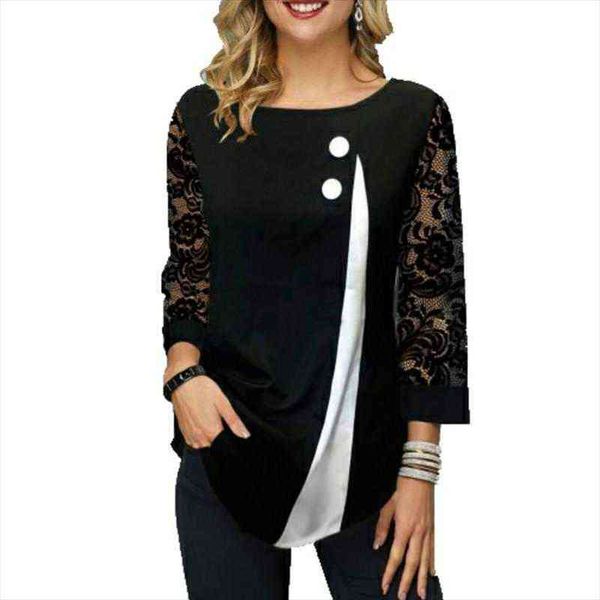 solid black o neck womens blouses button splice mesh lace nine points sleeve autumn casual loose, White
solid black o neck womens blouses button splice mesh lace nine points sleeve autumn casual loose, White