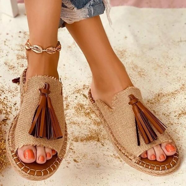 women's slippers summer edge flat tassels beautiful casual outdoor beach sandals ladies shoes, Black
women's slippers summer edge flat tassels beautiful casual outdoor beach sandals ladies shoes, Black