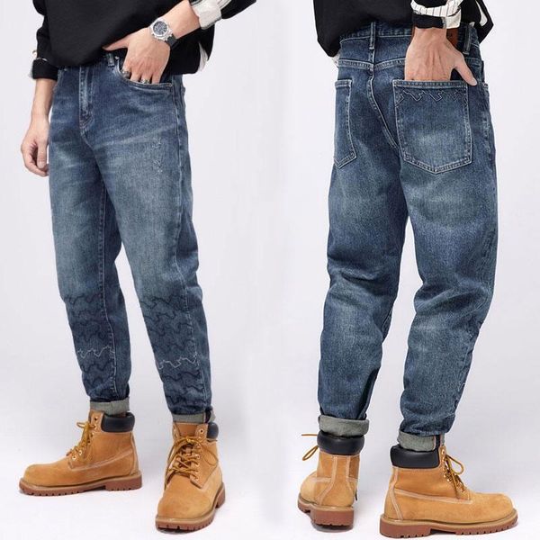 men's jeans american street fashion men retro blue loose fit elastic ripped embroidery designer hip hop denim wide leg pants
men's jeans american street fashion men retro blue loose fit elastic ripped embroidery designer hip hop denim wide leg pants