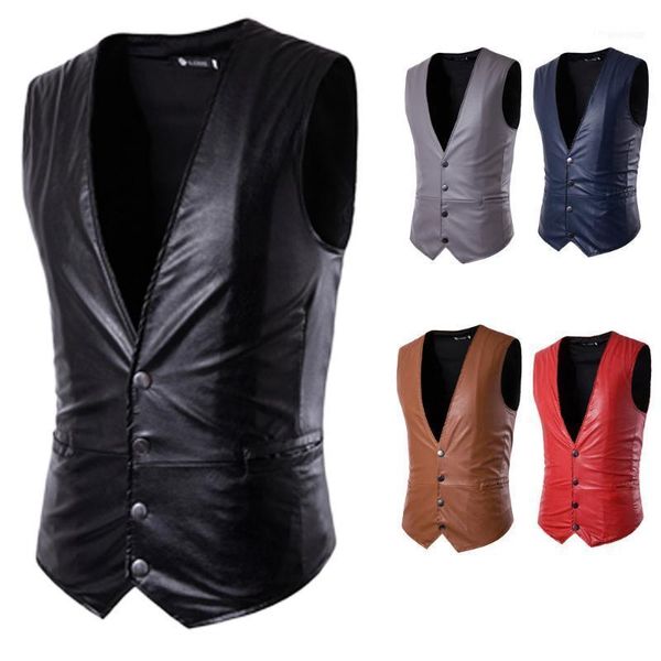 men fashion pu leather jacket vest men's slim fit formal casual dress suit tuxedo waistcoat1, Black;white
men fashion pu leather jacket vest men's slim fit formal casual dress suit tuxedo waistcoat1, Black;white