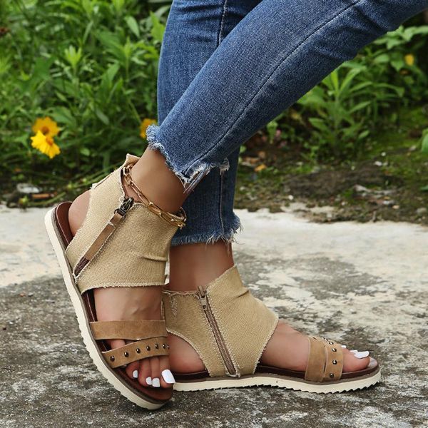 sandals 2021 women's roman flat summer beach linen mid-with zip opening plus size, Black
sandals 2021 women's roman flat summer beach linen mid-with zip opening plus size, Black