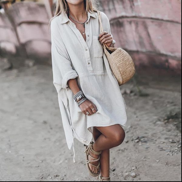 autumn dress fall casual women sleepwear linen loose dresses solid black turn down collar chest button, Black;red
autumn dress fall casual women sleepwear linen loose dresses solid black turn down collar chest button, Black;red