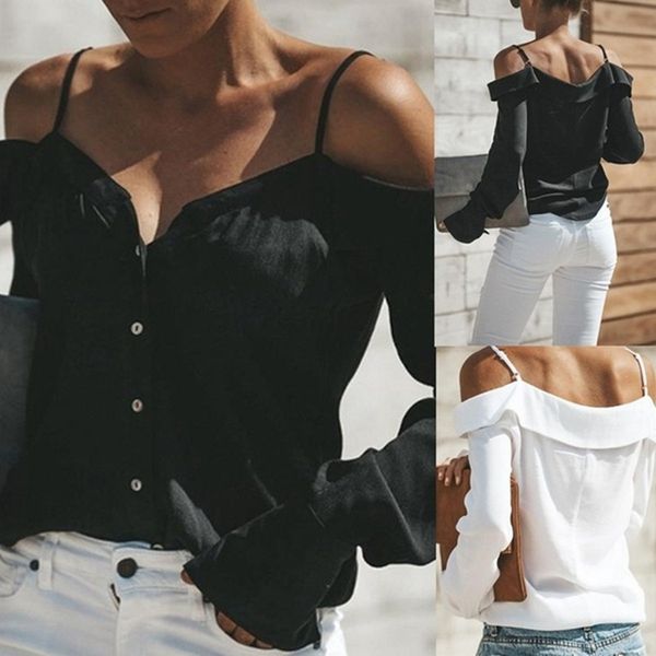 2021 new fashion women's blouse, one-shoulder v-neck lantern sleeves solid color suspender shirt, White
2021 new fashion women's blouse, one-shoulder v-neck lantern sleeves solid color suspender shirt, White