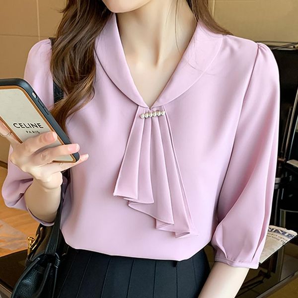women's blouses & shirts summer blouse women short sleeve beading bow v-neck chiffon shirt blusas mujer de moda 2021 f56, White
women's blouses & shirts summer blouse women short sleeve beading bow v-neck chiffon shirt blusas mujer de moda 2021 f56, White