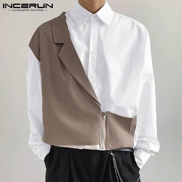 men's casual shirts 2021 fashion men shirt lapel patchwork long sleeve button zipper streetwear fake two pieces camisas s-5xl incerun, White;black
men's casual shirts 2021 fashion men shirt lapel patchwork long sleeve button zipper streetwear fake two pieces camisas s-5xl incerun, White;black