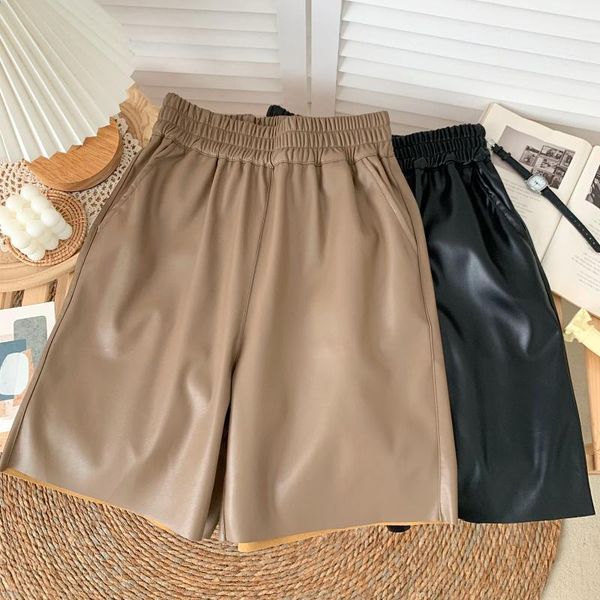 women's shorts 2021 autumn and winter fashion pu leather high waist wide leg pants five-point casual straight women, White;black
women's shorts 2021 autumn and winter fashion pu leather high waist wide leg pants five-point casual straight women, White;black