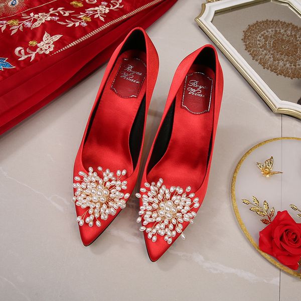 dress shoes red wedding banquet women's high heel style four seasons large size shoes thin heeled bride shoe, Black
dress shoes red wedding banquet women's high heel style four seasons large size shoes thin heeled bride shoe, Black