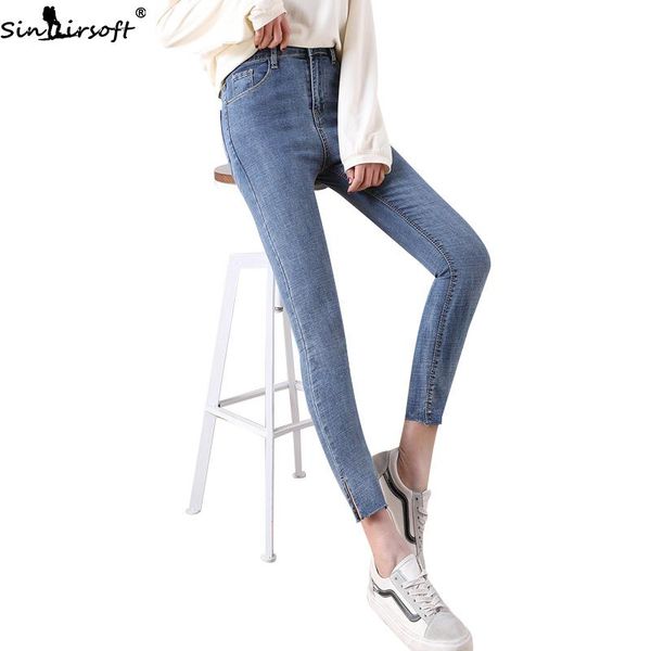 women's jeans spring and summer skinny woman cotton soft thin high waist fashion casual split feet women, Blue
women's jeans spring and summer skinny woman cotton soft thin high waist fashion casual split feet women, Blue