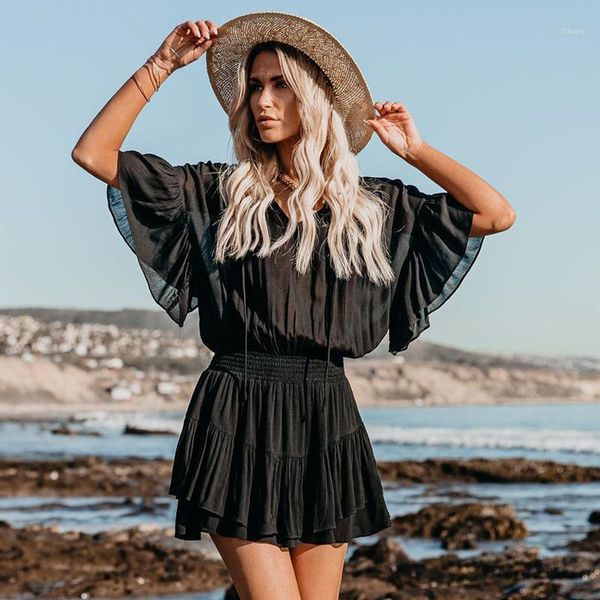 women's swimwear 2021 bikini cover-ups white tunic v-neck butterfly sleeve summer beach wear mini dress plus size women swimsuit cover1, White;black
women's swimwear 2021 bikini cover-ups white tunic v-neck butterfly sleeve summer beach wear mini dress plus size women swimsuit cover1, White;black