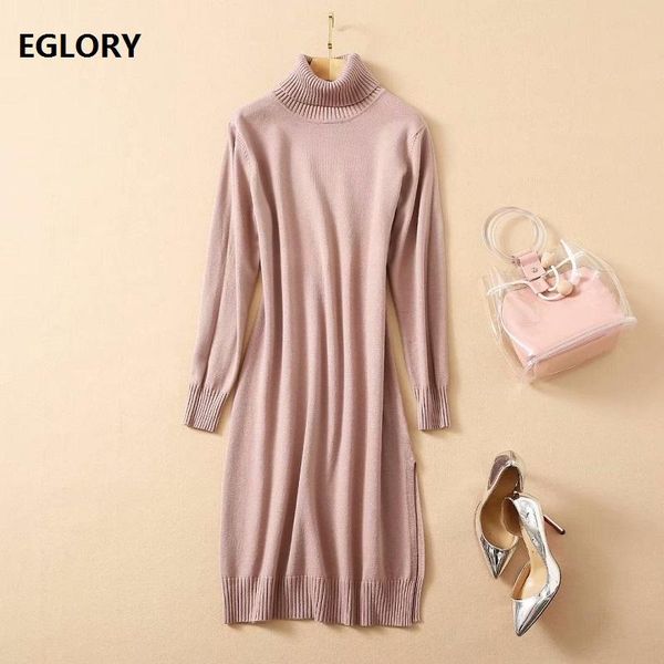 knitted dress 2021 autumn winter casual knitwear women turtleneck split loose long sweater pink khaki black dresses, Black;gray 
knitted dress 2021 autumn winter casual knitwear women turtleneck split loose long sweater pink khaki black dresses, Black;gray