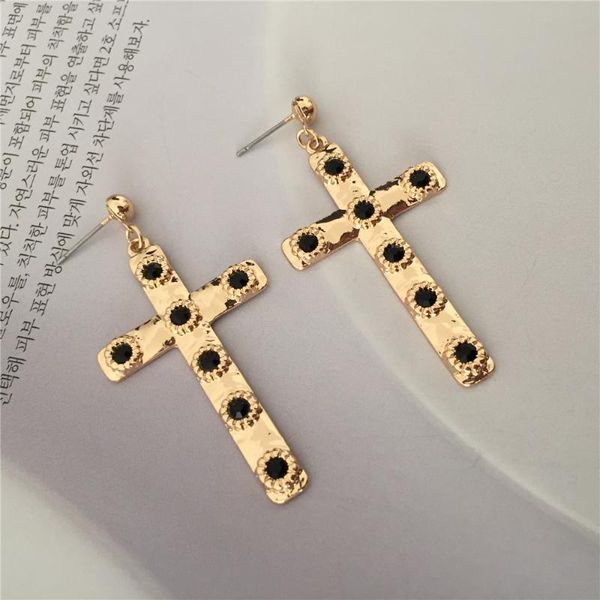 

dangle & chandelier bohemia gold color black or red stone decorated cross drop earrings for women girl elegant gorgeous classic jewelry acce, Silver