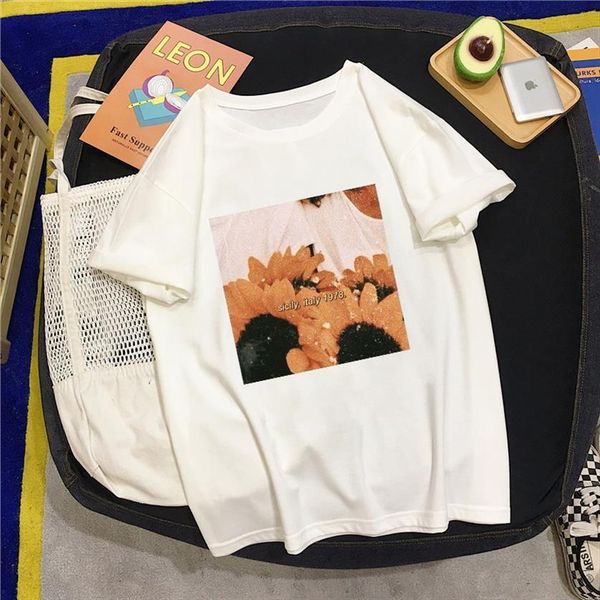 summer art leisure loose literature womens t shirts fun retro sunflower short sleeve plus size harajuku chic clothing, White
summer art leisure loose literature womens t shirts fun retro sunflower short sleeve plus size harajuku chic clothing, White
