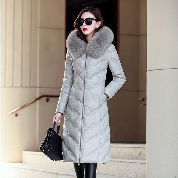 women's fur & faux 2021 winter leather jacket collar hooded sheepskin long down coat large size 5xl, Black
women's fur & faux 2021 winter leather jacket collar hooded sheepskin long down coat large size 5xl, Black