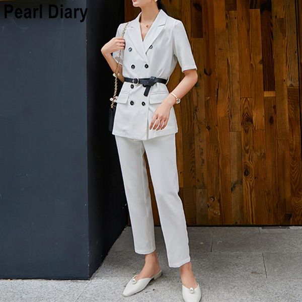 women's two piece pants korean fashion summer office lady blazer suits set short sleeve and high waist pant conjuntos de mujer, White
women's two piece pants korean fashion summer office lady blazer suits set short sleeve and high waist pant conjuntos de mujer, White