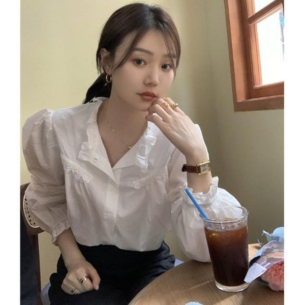 women's blouses & shirts korean clothes spring/autumn women blouse casual puff sleeve chic long trend crop clothing, White
women's blouses & shirts korean clothes spring/autumn women blouse casual puff sleeve chic long trend crop clothing, White