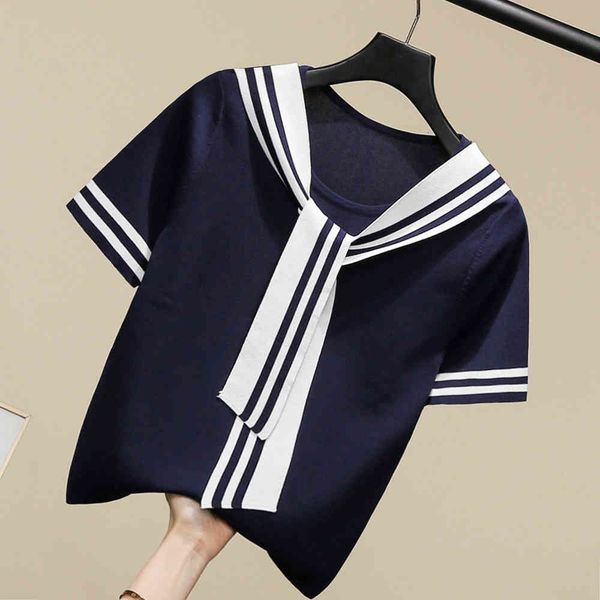 women's sweaters summer patchwork striped lace up knitted short sleeve pullovers women fashion elegant white blue thin slim s, White;black
women's sweaters summer patchwork striped lace up knitted short sleeve pullovers women fashion elegant white blue thin slim s, White;black