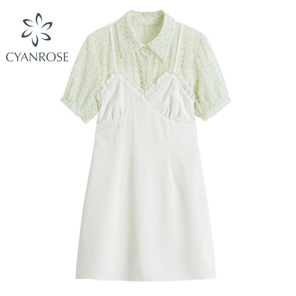 summer women korean sweet mini dress fake 2 pieces floral print patchwork puff short sleeve vestiods elegant romantic lady 210515, Black;gray 
summer women korean sweet mini dress fake 2 pieces floral print patchwork puff short sleeve vestiods elegant romantic lady 210515, Black;gray