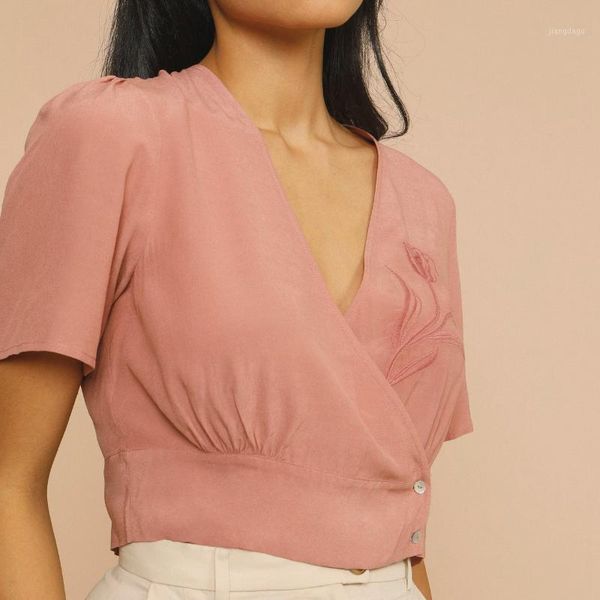 women's blouses & shirts 100% polyester 2021 ladies v-neck shirt short-sleeved t-shirt with rose embroidery women, White
women's blouses & shirts 100% polyester 2021 ladies v-neck shirt short-sleeved t-shirt with rose embroidery women, White