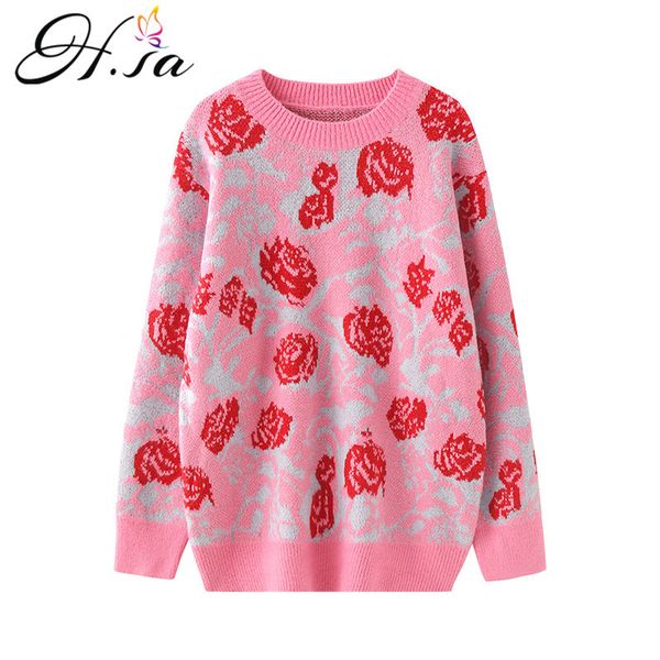 h.sa women sweater and pullovers oneck korean pink oversized jumpers floral rose sweaters knitted pull femme hiver 210417, White;black
h.sa women sweater and pullovers oneck korean pink oversized jumpers floral rose sweaters knitted pull femme hiver 210417, White;black