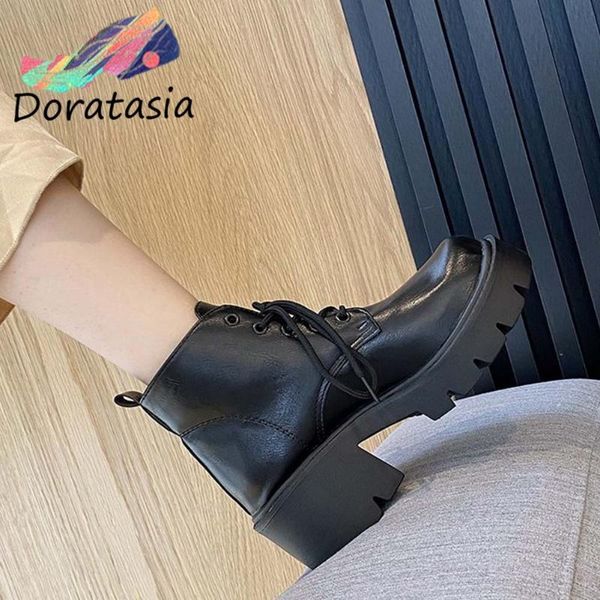 boots doratasia ins women lace up platform black ankle shoes square heels fashion spring autumn