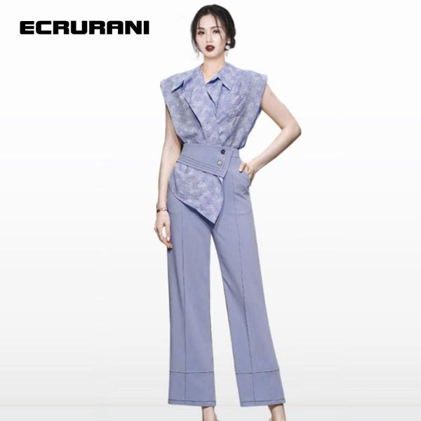 women's two piece pants ecrurani patchwork set for women lapel sleeveless colorblock shirts high waist full length trousers pant suits, White
women's two piece pants ecrurani patchwork set for women lapel sleeveless colorblock shirts high waist full length trousers pant suits, White