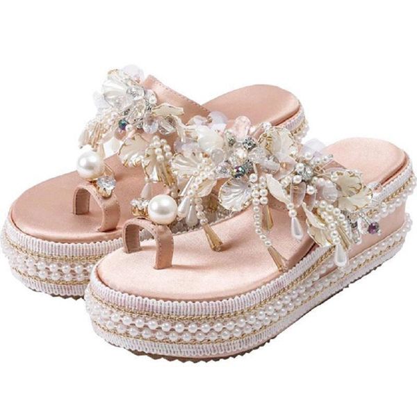 slippers women's summer handmade custom fringe pearl flower sandals wedge thick-soled comfortable, Black
slippers women's summer handmade custom fringe pearl flower sandals wedge thick-soled comfortable, Black