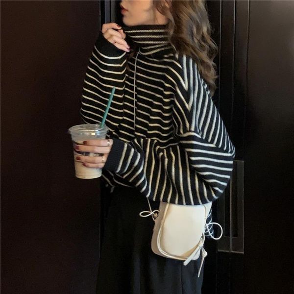 turtleneck striped sweaters women's clothing loose 2021 autumn and winter korean style student pullover bottoming sweater, White;black
turtleneck striped sweaters women's clothing loose 2021 autumn and winter korean style student pullover bottoming sweater, White;black
