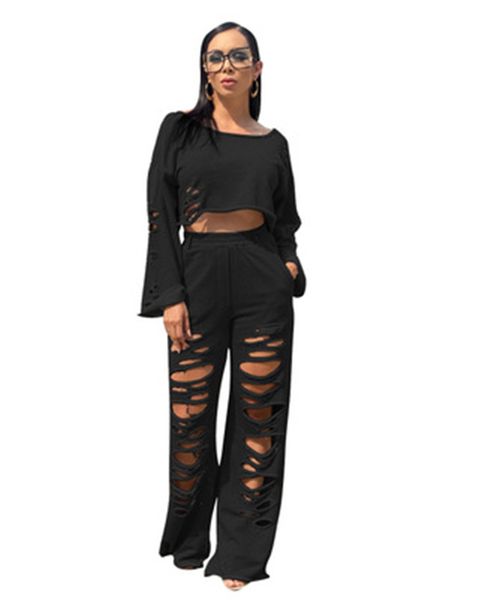 womens ripped flared pants sweatshirt tracksuits fashion long sleeve solid color 2pcs sets designer female casual round neck loose suits, Gray
womens ripped flared pants sweatshirt tracksuits fashion long sleeve solid color 2pcs sets designer female casual round neck loose suits, Gray